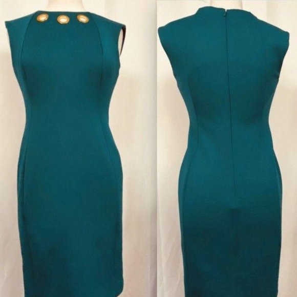 Calvin Klein Dresses & Skirts - CALVIN KLEIN Teal Gold Ring Cut-Out Detail Dress 4